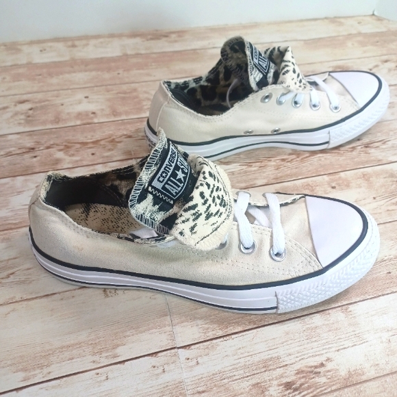 Converse All Stars Low Top Cream Black Animal Print Double Tongue Women's Size 6 - Picture 12 of 15